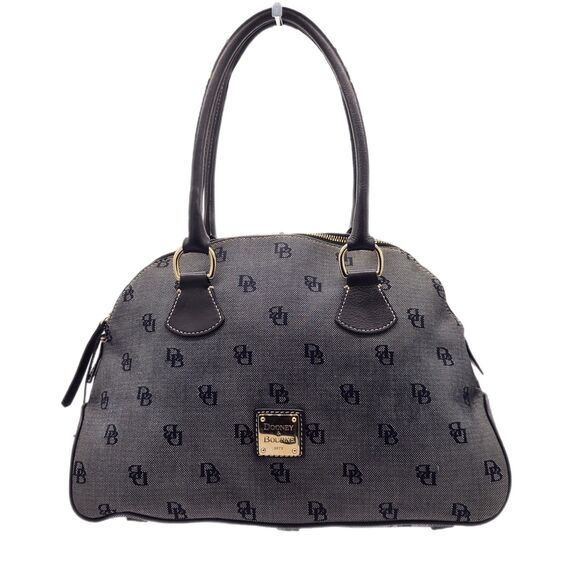 Dooney & Bourke Large Gray Monogram Canvas & Leather Trim Dome Satchel Bag GUC - Picture 1 of 13